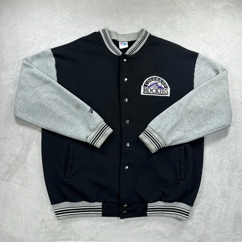 Vintage Colorado Rockies Jacket Mens 2XL Black MLB Baseball Majestic USA 90s